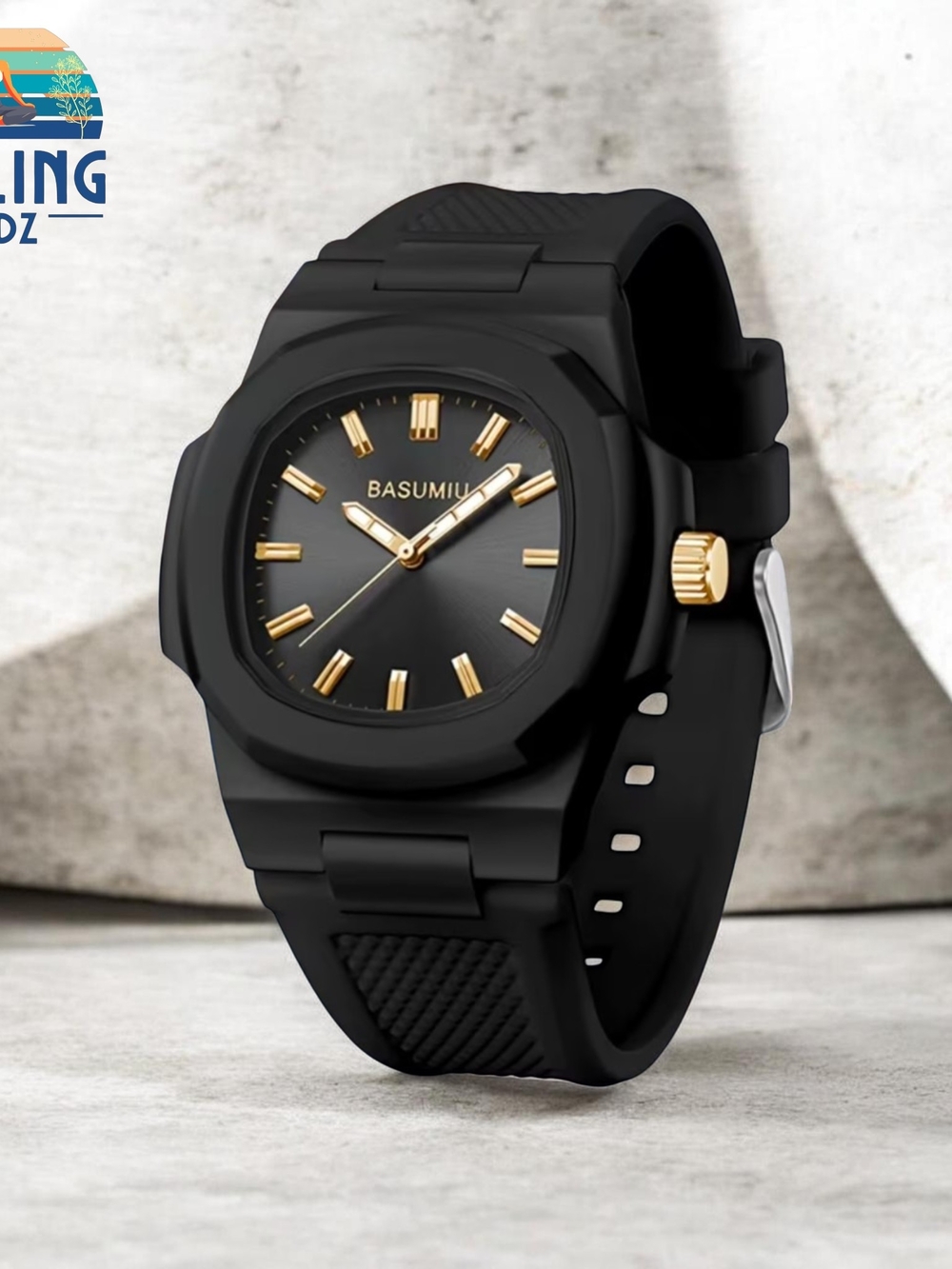 MEN'S BLACK CASUAL AND STRAIGHTFORWARD SILICONE BAND WATCH